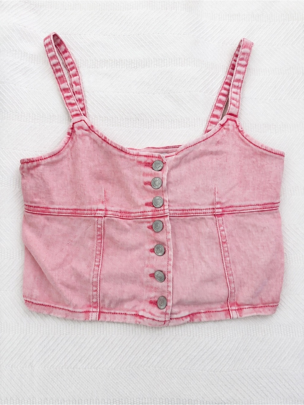 Forever 21 Pink Button-Front Denim Crop Top